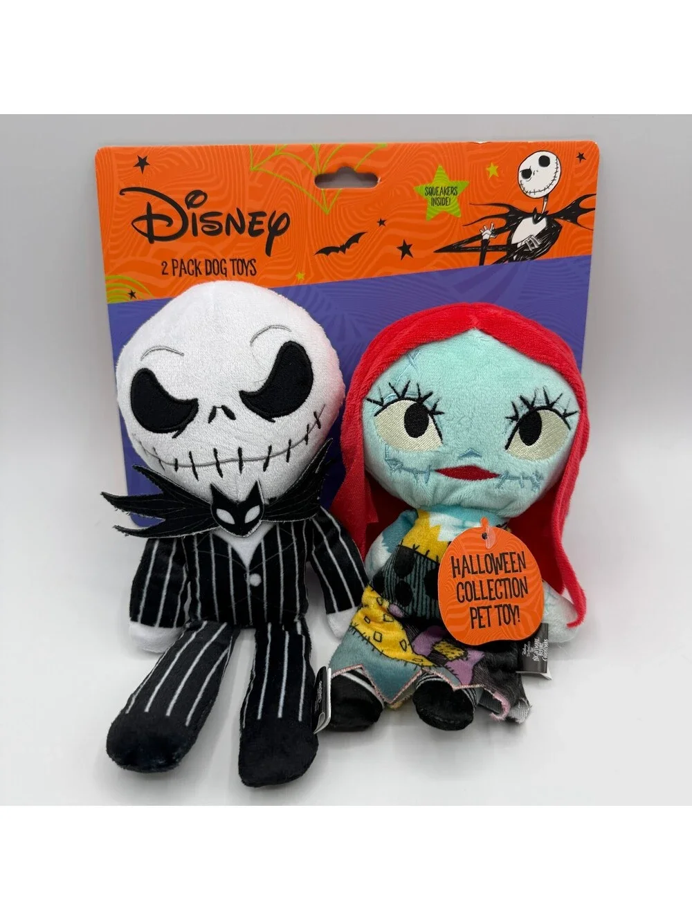 Disney Nightmare Before Christmas Jack & Sally 2 Pack Squeaker Dog Plush Pet Toy